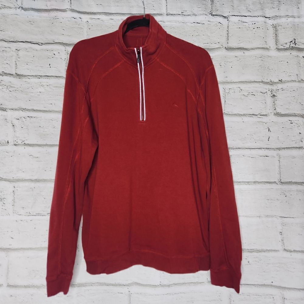 Tommy Bahama Men's Red Long Sleeve 1/4 Zip Shirt Medium cotton Sweater